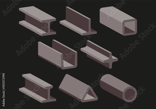 Collection of industrial steel girder icons for construction and engineering projects