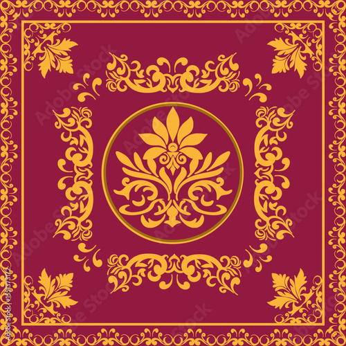 Native thai ethnic geometric pattern samless gold and red on a light gray background. tiles, rugs, carpet