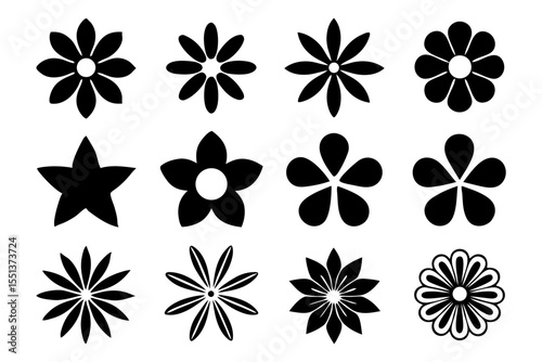 Black Flower Illustrations: An eye-catching array of diverse black flower silhouettes, each intricately designed, representing the timeless beauty of nature.