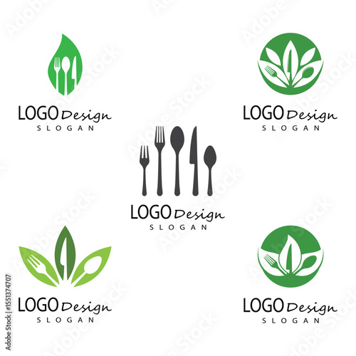 Modern and minimalist spoon and fork logo design for restaurants and cafes