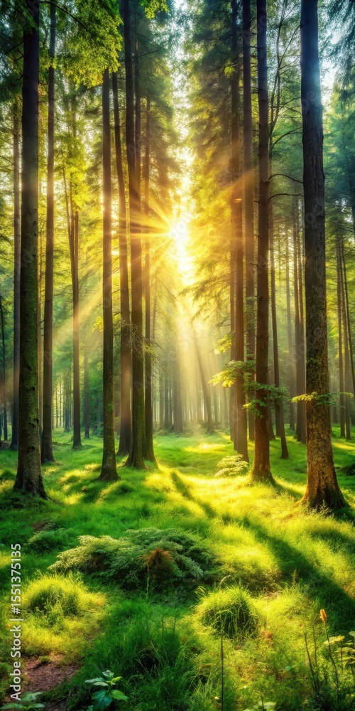 Naklejka premium forest clearing bathed in sunlight