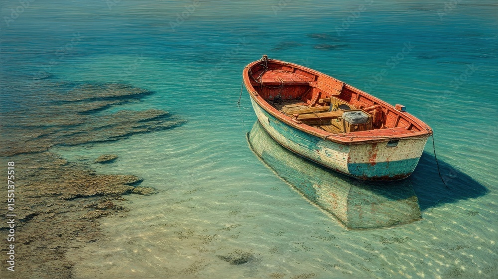 Obraz premium Small Vessel on Serene Turquoise Water