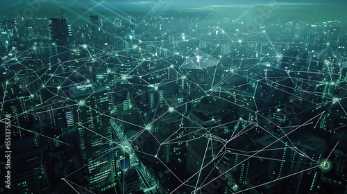 Futuristic Global City Network Aerial View