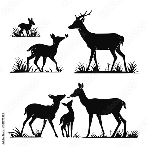 Deer Family Silhouette: The black silhouette captures deer family in the silhouette of nature, creating an engaging visual narrative for the observer.