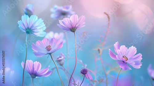 Pastel Flowers in Morning Mist