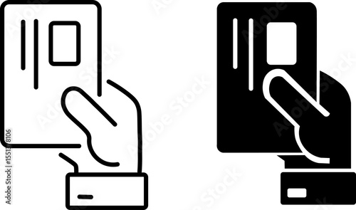 Hand Holding Credit Card Line and Solid Icon Set