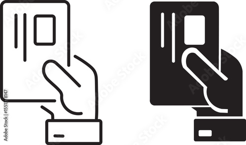 Hand Holding Credit Card Line and Solid Icon Set