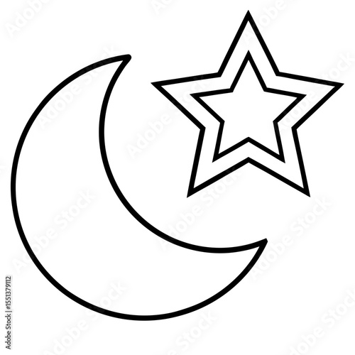 Star & Moon Symbol line art vector