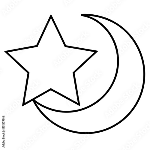 Star & Moon Symbol line art vector