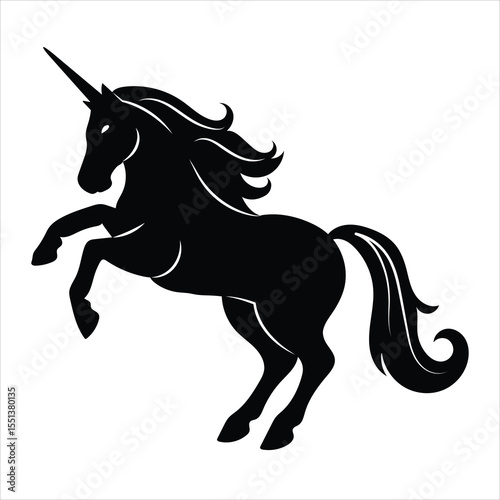 Magical Unicorn Silhouette Vector - Fantasy Mythical Horse Art.