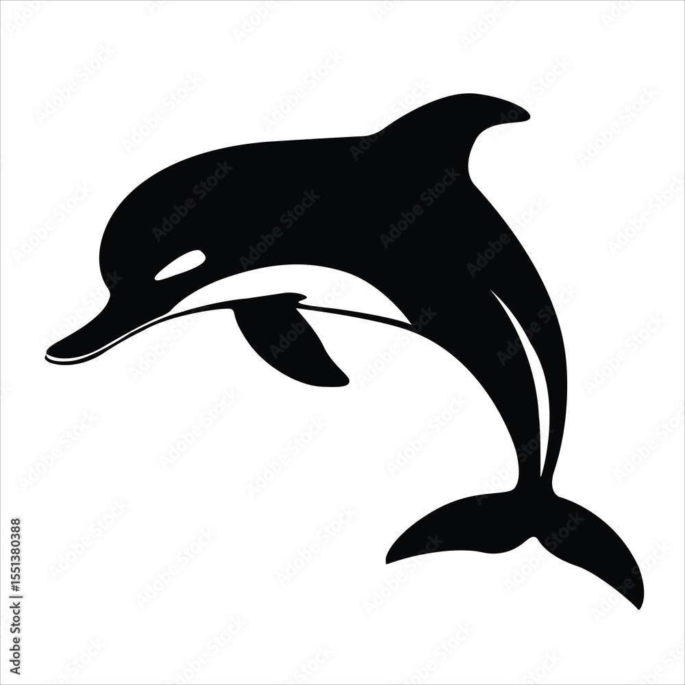 Naklejka premium A silhouette black and white dolphin on white background 