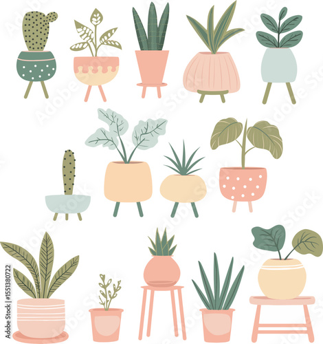 Cute Potted Houseplants Set – Scandinavian Style Plant Illustration