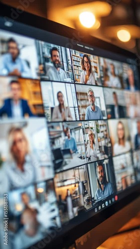 A video conference on a computer screen, showcasing teamwork and communication