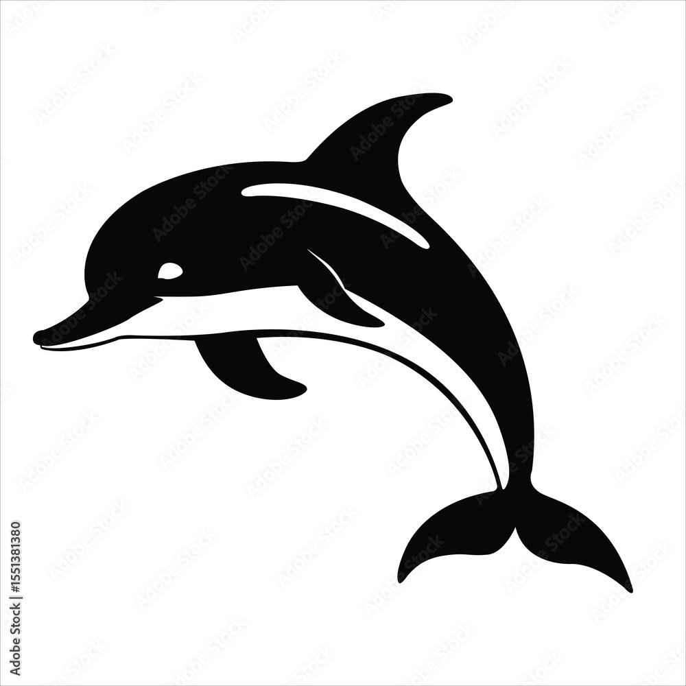 Fototapeta premium A silhouette black and white dolphin on white background