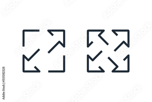 Arrow Expand Fullscreen. Web button mobile application. Vector linear icon illustration isolated on white background.