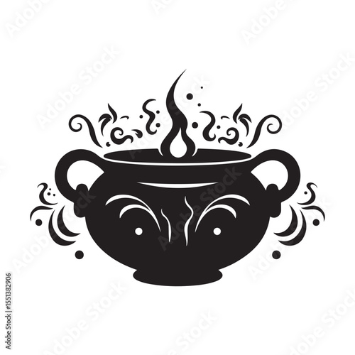 Witch's cauldron with potion silhouette