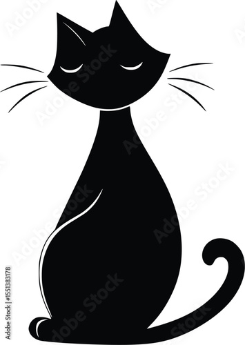 Silhouette of a cute black cat sitting, editable vector illustration, simple design, minimalist style, isolated on white