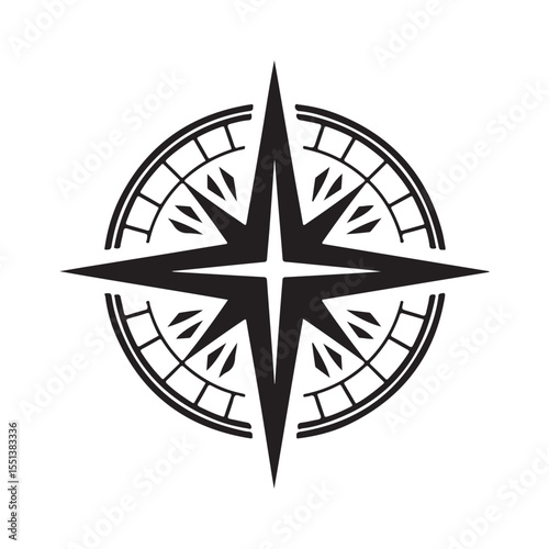 Simple compass rose with mountain silhouette