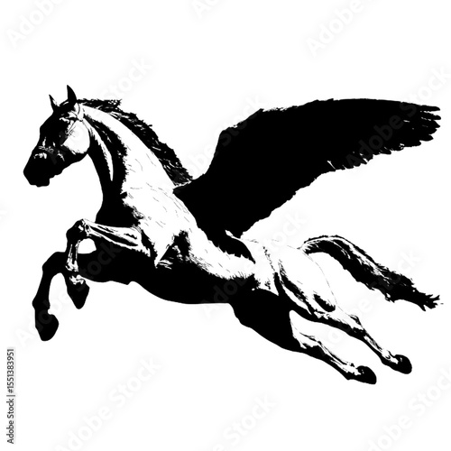 Flying winged horse.  With halftone effect