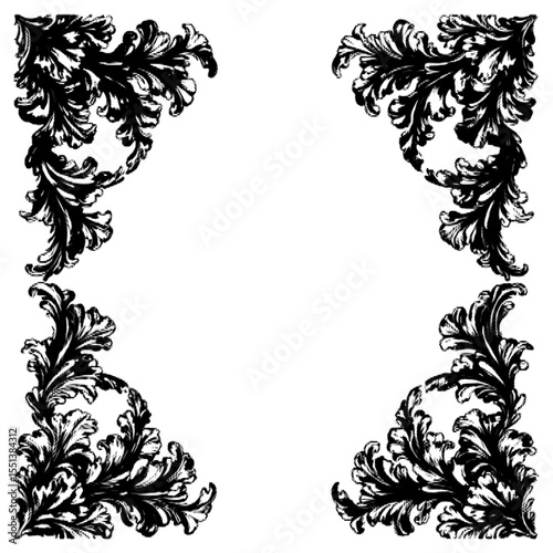 Classically styled ornamental floral frame. With halftone effect