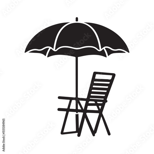 Beach Chair and Umbrella Silhouette, Summer Relax