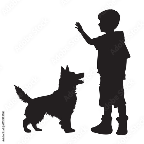 Boy and dog dancing, pet love
