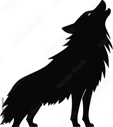 Silhouette of a howling wolf, editable vector illustration, isolated on white