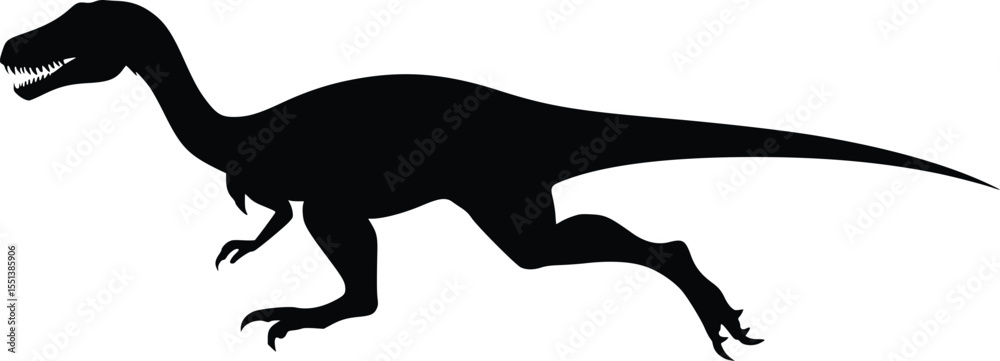 Naklejka premium Black silhouette of a running dinosaur, editable vector illustration, prehistoric animal, side view, isolated on white