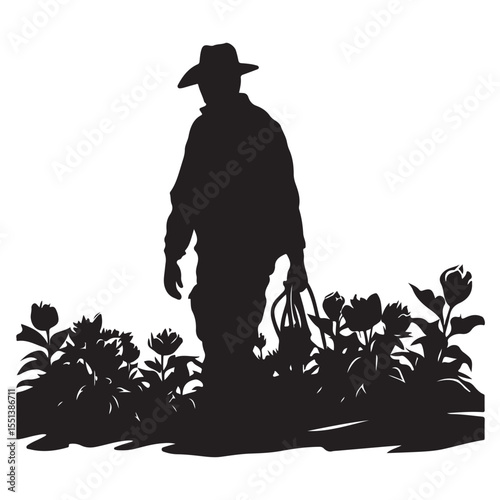 Farmer in carnation garden, vector art