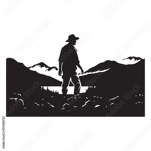 Farmer working in carnation garden, vector art