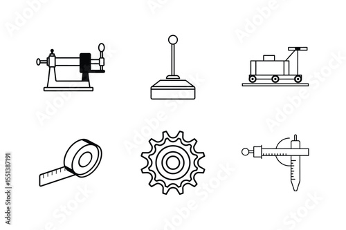 Collection of Line Art Icons Tools, Equipment, and Machinery
