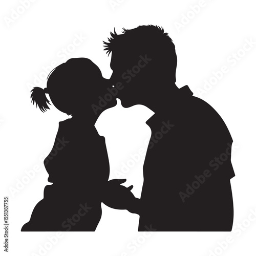 Father kissing child silhouette, vector art