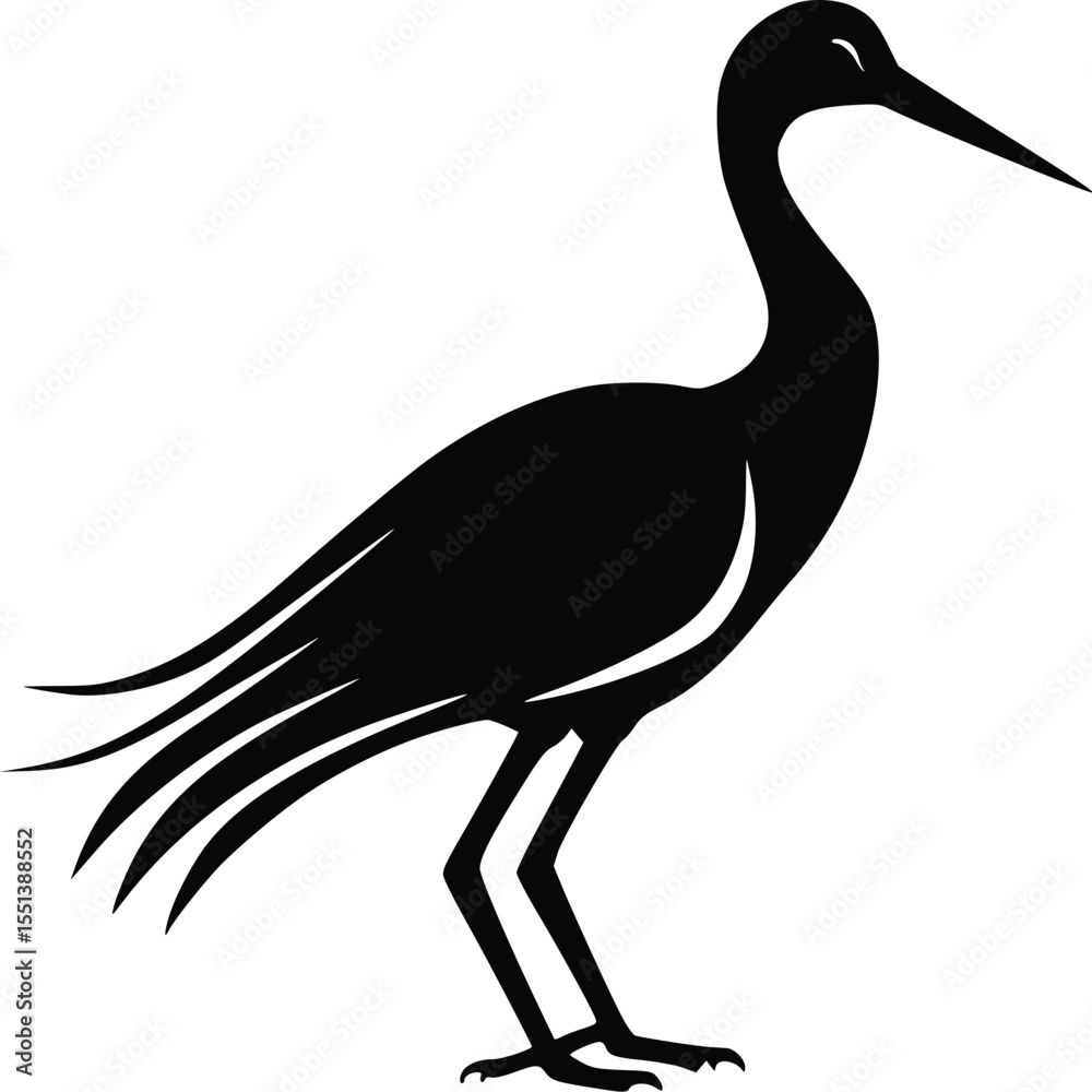 Fototapeta premium Elegant black crane silhouette, editable vector illustration, isolated on white