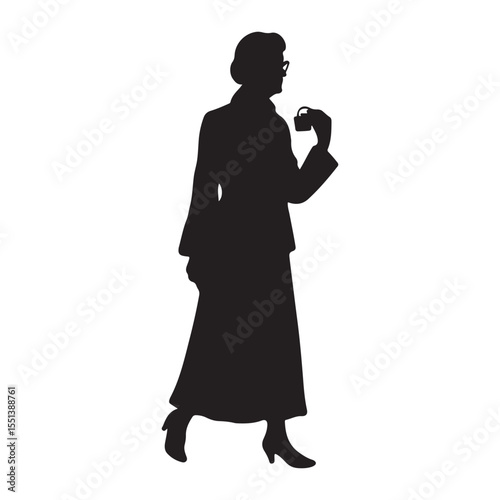 Grandmother holding vintage phone silhouette