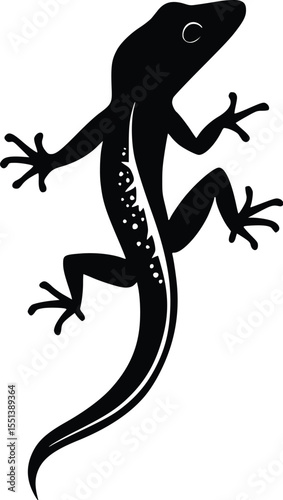 Black gecko silhouette, climbing, isolated, editable vector illustration, simple design, reptile, lizard, wildlife, nature, animal, graphic, icon, symbol, monochrome, minimalist,