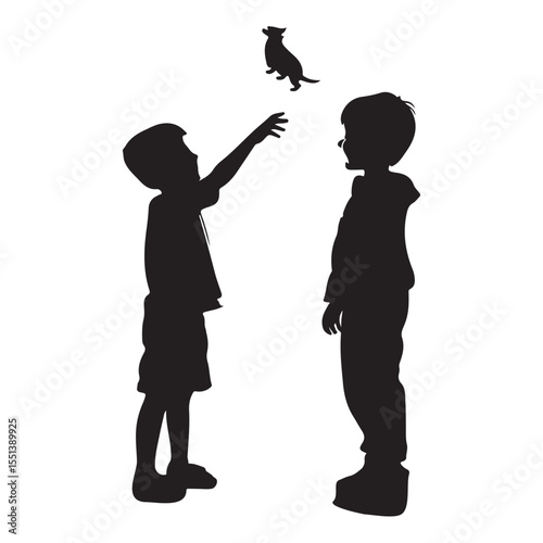 Kids playing with toy silhouette