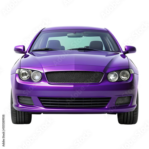 Purple Car Front View Isolated on Pure White Background

