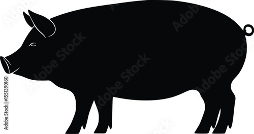 Black silhouette of a pig, simple vector illustration, farm animal graphic, editable vector, side view, livestock, swine, hog, minimalist design,