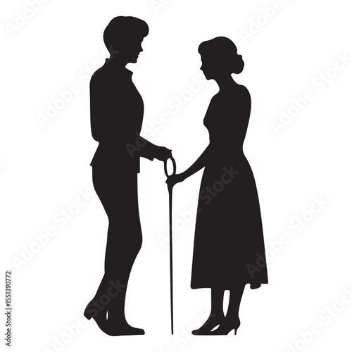 Nurse helping patient silhouette