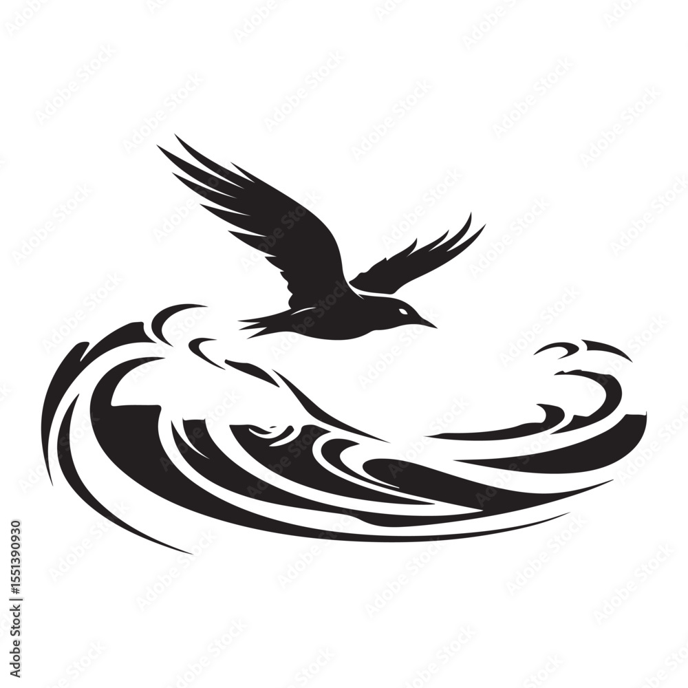 Fototapeta premium Ocean wave and bird flying silhouette