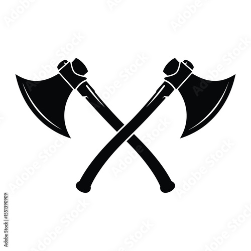 "Crossed Battle Axes Silhouette – Vintage Viking or Lumberjack Weapon Icon"