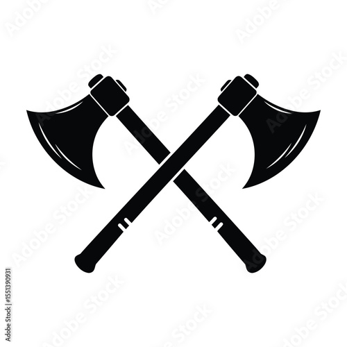 "Crossed Battle Axes Silhouette – Vintage Viking or Lumberjack Weapon Icon"