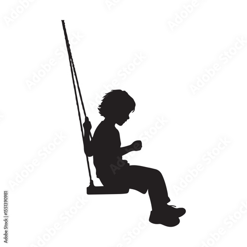 Child on swing flying high silhouette