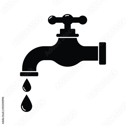 "Water Tap with Droplet Silhouette – Plumbing and Water Conservation Icon"