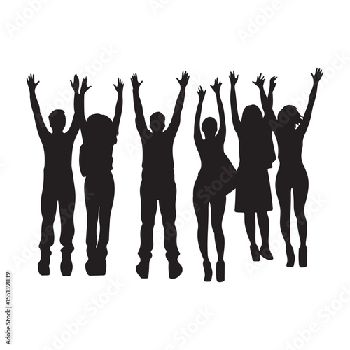 Group of people cheering arms silhouette