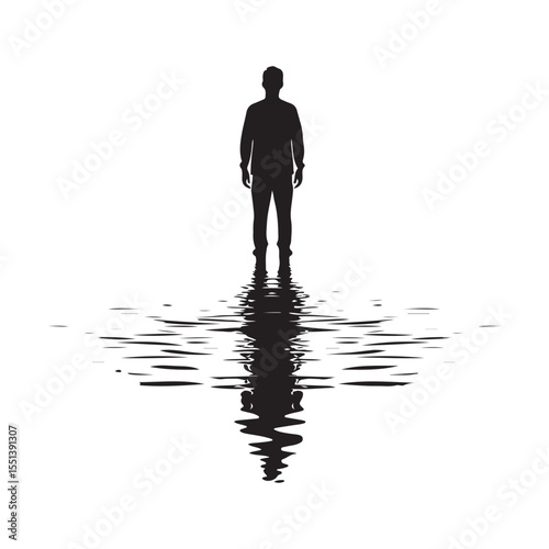 Person looking at their reflection silhouette