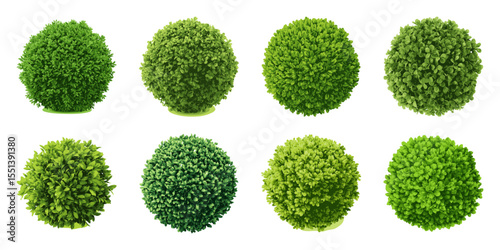 Lush Green Bushes Digital Vector Set. Garden Landscaping And Urban Green Space Design Collection. Isolated Vector Illustration
