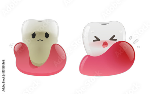 This cartoon shows a cute tooth character in distress with swollen gums perfect to represent tooth sensitivity, gum inflammation, or dental pain awareness designs. Toothache, Tooth disease