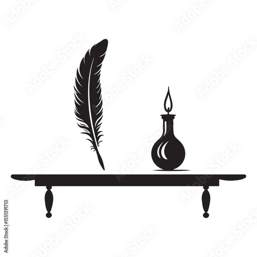 Quill pen in ink pot silhouette