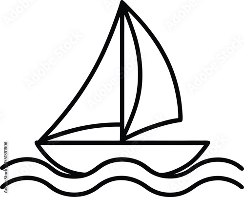 sailboat on waves icon line art vector illustration on transparent background	
